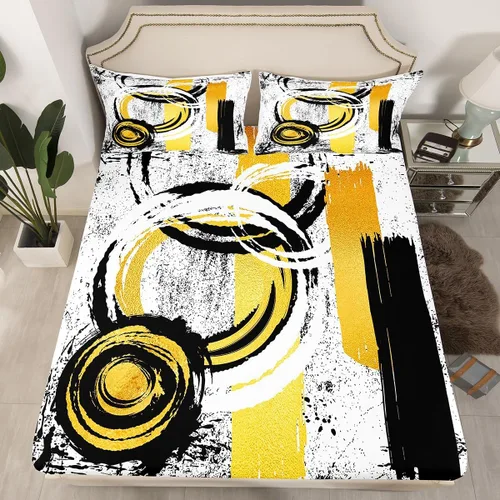 Vista 10 de Manfei Sábana bajera abstracta tamaño individual, juego de ropa de cama geométrica moderna de 2 piezas para decoración de habitación de niños