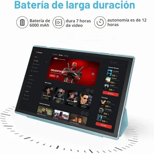 Vista 5 de Tablet de 10 pulgadas con estuche protector y lápiz táctil, tabletas Android 15, 8GB RAM 32GB ROM/1TB de expansión, 8H 6000mAh batería Wifi