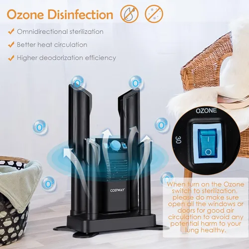 Vista 3 de COSTWAY Secador de botas, secadora de zapatos con temporizador de 180 minutos y soplador de calefacción, desinfección con ozono, diseño extensible
