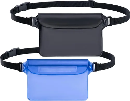 Vista 9 de CADONO Paquete de 2 fundas impermeables con correa ajustable para la cintura Bolsa seca sensible al tacto en pantalla, mantiene tu teléfono y Negro