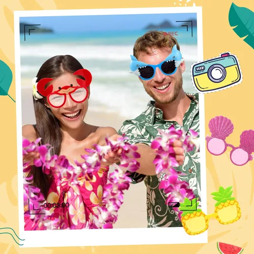 Vista 2 de Macarrie 48 piezas hawaianas Luau suministros para fiestas hawaianas Leis collares pulseras tropicales Luau fiesta gafas divertidas flores hawaianas
