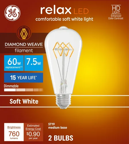 Vista 16 de GE Bombillas Relax HD Blanca Suave 60W ST19 (paquete de 2)