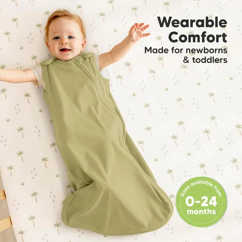 Vista 2 de Paquete de 2 sacos de dormir orgánicos para bebé, 100% algodón 0.5TOG (aguacate, 0-6 meses) Soft Breathable, Baby Wearable Blanket, Toddler