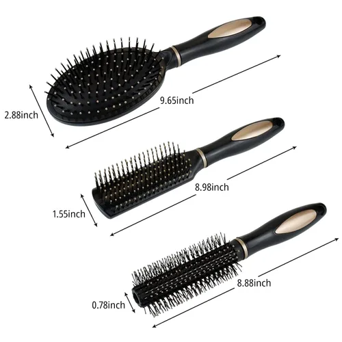 Vista 2 de 3 piezas de peine ovalado de masaje antiestático, cepillo redondo para el cabello, cepillo de ventilación para el cabello, cepillo desenredante