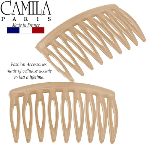 Vista 4 de Camila Paris CP3109 - Peine lateral francés para el cabello, pequeño, curvado, beige, con torsión francesa, decorativo, pinzas de sujeción fuerte