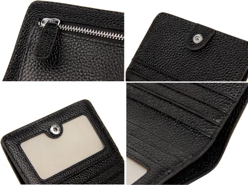 Vista 7 de BIG SALE-AINIMOER billetera de bolsillo pequeña con cremallera, plegable, compacta de cuero con bloqueo por identificación por radiofrecuencia