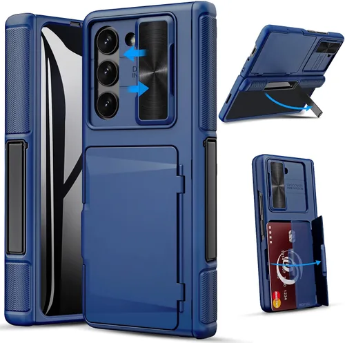 Vista 8 de GBEE - Funda para Samsung Galaxy Z Fold 5 con soporte y protector de pantalla, color negro Card Holder & Sliding Camera Cover & Hinge Protection &