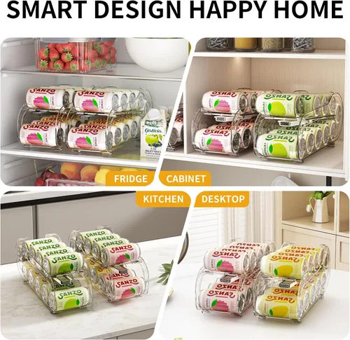 Vista 5 de Organizador de bebidas para refrigerador, dispensador organizador de latas de soda para refrigerador con rodado automático, organiza latas