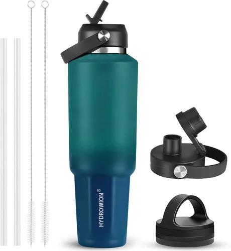 Vista 25 de HYDROWION Botella de agua aislada de 32 onzas, soporte para botella de agua para automóvil, botella de viaje aislada al vacío de doble pared