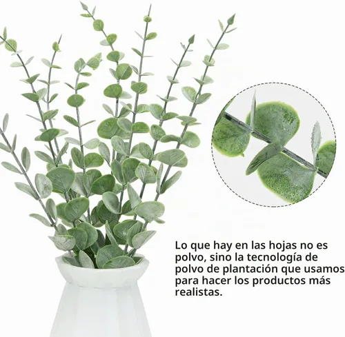 Vista 3 de CEWOR 8 piezas de tallos de eucalipto decorativas 35.8 cm hojas artificiales de eucalipto falsas ramas de vegetación verde para centro de mesa
