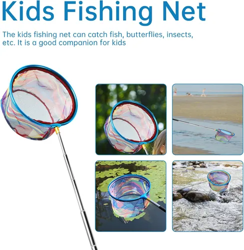 Vista 5 de 2PCS Fishing Net with Bucket, Telescopic Fishing Landing Net, Collapsible Youth Sand Bucket, Youth Fish Butterfly Catching for Freshwater Saltwater