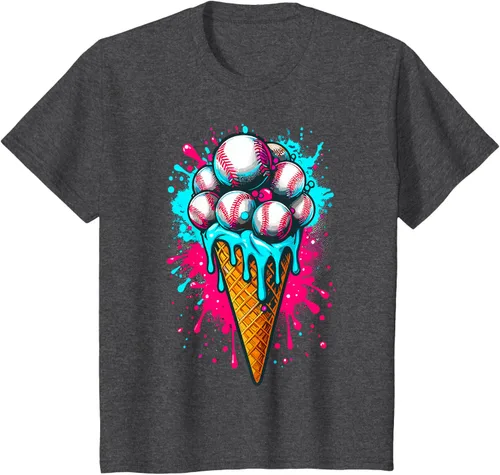 Vista 26 de Camiseta de béisbol de acuarela de helado de béisbol