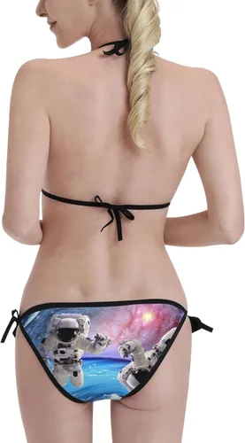 Vista 2 de ZHRYMIFE Conjunto de bikini romántico con estampado de playa en forma de corazón para mujer traje de baño de bikini de 2 piezas con cuello en V