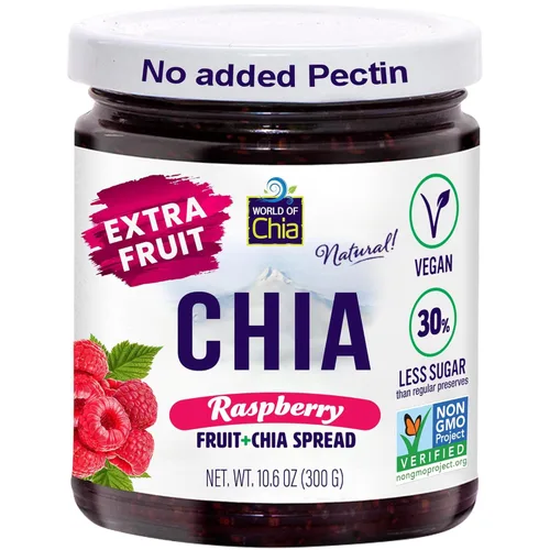 Vista 7 de World of Chia Mermelada de semillas de chía de frutas extra, mermeladas y conservas de moras, mermelada de chía súper alimentaria, totalmente