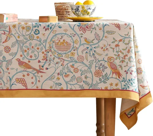 Vista 23 de [Usado] patdrea Mantel largo de lino de diseño verde para mesa rectangular, mantel vintage transpirable con patrón de frutas amarillas, funda