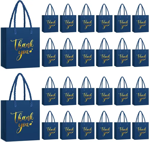 Vista 14 de Honoson - 60 mini bolsas de regalo de agradecimiento con asa a granel de 4 x 2.75 x 4.5 pulgadas, pequeña bolsa de papel de aluminio para envolver