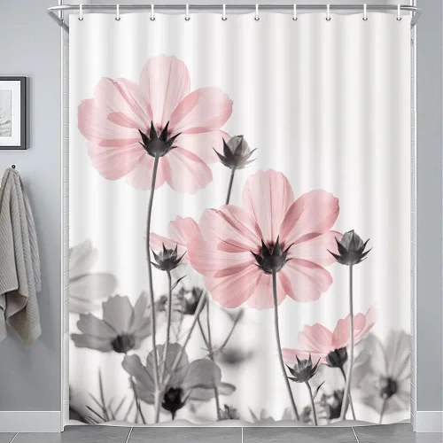 Vista 38 de MERCHR Cortina única floral azul para decoración de baño, cortina de ducha estilo granja con flores de margarita azul y gris elegantes y diseño