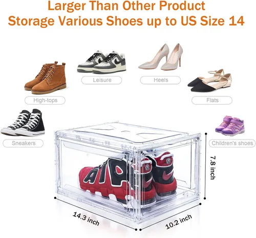 Vista 2 de Paquete de 6 cajas de zapatos transparentes apilables, cajas grandes de almacenamiento de zapatos, cajas de zapatos de acrílico que ahorran espacio
