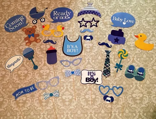 Vista 2 de Accesorios para cabina de fotos para baby shower, 29 piezas unidas al palo, no requiere bricolaje para niños, decoración de baby shower, cabina