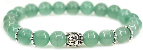 Vista 14 de Piedra preciosa natural con plata de ley 925 con cabeza de Buda de 0.315 in, cuentas redondas, pulsera elástica de 7 pulgadas Amatista