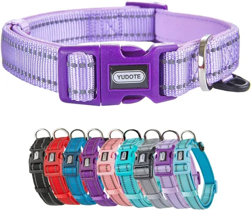 Vista 7 de Collar acolchado de nailon reflectante para perro, collares suaves ajustables para mascotas con hebilla de liberación rápida para perros pequeños