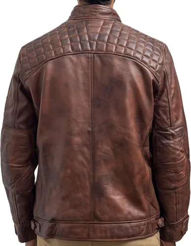 Vista 5 de Cafe Racer Motorcycle Jacket Men - Real Lambskin Leather Jacket Mens