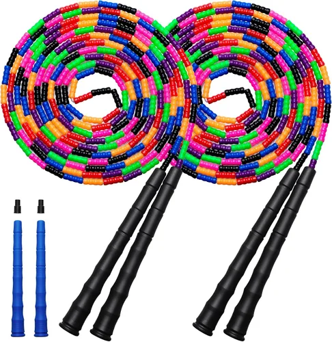 Vista 7 de Cuerda de saltar doble holandesa larga de 16 pies, 1 paquete/2 unidades, cuerda de saltar ajustable suave con cuentas para niños y adultos, lo