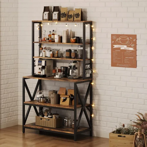 Vista 7 de Yaheetech - Estantería de cocina de 6 niveles, mesa de café de 31.5 pulgadas, gabinete para microondas de estilo granja para espacios pequeños