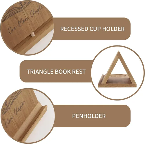 Vista 7 de LITIVY Marcador de madera triangular, pequeña estantería con soporte para bebidas, soporte de lectura de libros de madera con ranuras, soporte