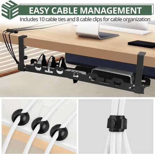 Vista 2 de EYPINS Bandeja de organización de cables para debajo del escritorio, sin taladros, retráctil de 16 a 29 pulgadas, 22 unidades, organizador de cables