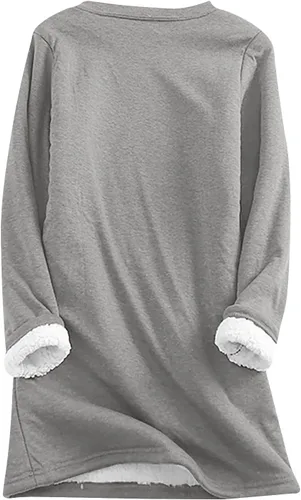 Vista 4 de Womens Yes I'm Cold Me 247 Funny Letter Print Crewneck Sweathirts Winter Warm Sherpa Fleece Lined Pullover Tunic Tops