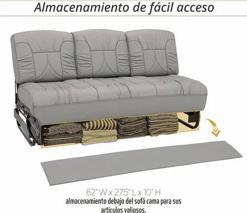 Vista 7 de De Leon - Sofá cama consola para caravana, 66 pulgadas de ancho, cuero definitivo, color ceniza