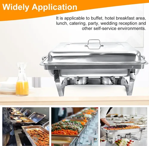 Vista 6 de Juego de 2 platos de 8 cuartos de galón para buffet de acero inoxidable, juego completo de calentador de alimentos con bandeja de agua