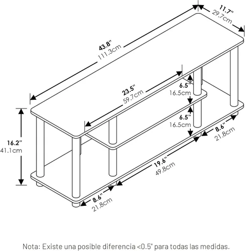 Vista 2 de Furinno Turn-N-Tube - Soporte para televisor de 3 niveles, 3D, sin herramientas, para televisores de hasta 50 pulgadas, con tubos redondos