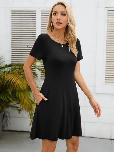 Vista 2 de KORSIS - Vestido estilo camiseta informal de verano, de manga corta, con bolsillos, para mujer