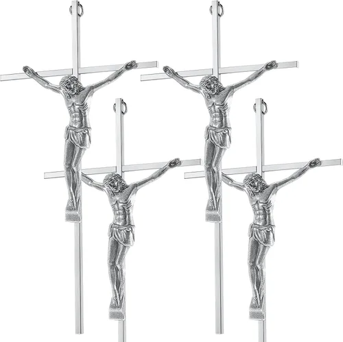 Vista 7 de Leinuosen Crucifijo de pared de 4 piezas de cruz católica delgada de metal para decoración del hogar, colgante de Jesús, 10 x 5 x 1 pulgadas (dorado)
