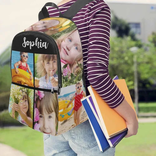 Vista 5 de M YESCUSTOM Mochila informal personalizada con fotos, bolsas escolares personalizadas con nombre de niño para niños, niñas, adolescentes, bolsa