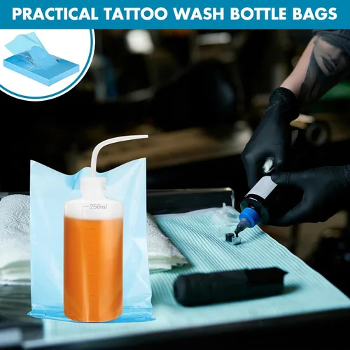 Vista 4 de Harloon 500 bolsas desechables para botellas de tatuaje, bolsas de plástico desechables de 6 x 8 pulgadas para suministros de limpieza (azul) 6 x