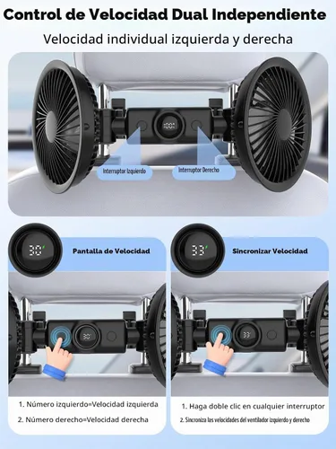 Vista 5 de Ventiladores de coche para asiento trasero, batería de 3600 mAh y Negro
