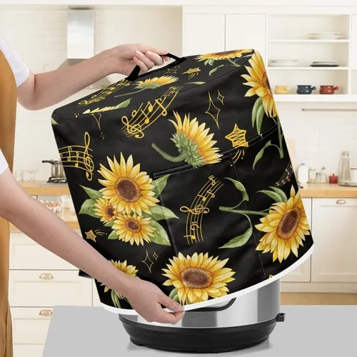 Vista 4 de Dolyues Cubierta para olla a presión de girasol, cubierta antipolvo para olla de cocción lenta con bolsillo, cubierta a prueba de polvo