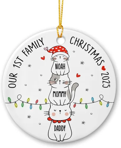 Vista 10 de Adorno de cerámica personalizado para la segunda Navidad de león para bebé, regalo de 2º adorno de árbol de Navidad de león para bebé, recuerdo