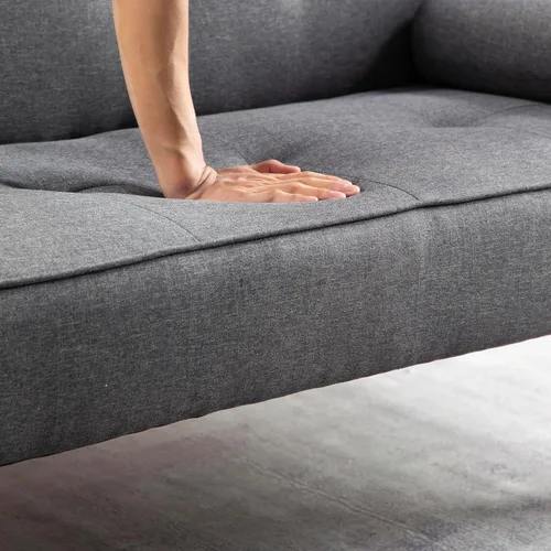 Vista 8 de Sofá cama de tela moderna, sofá biplaza convertible con 2 almohadas y reposabrazos, sofá reclinable plegable de 75 pulgadas con patas de madera