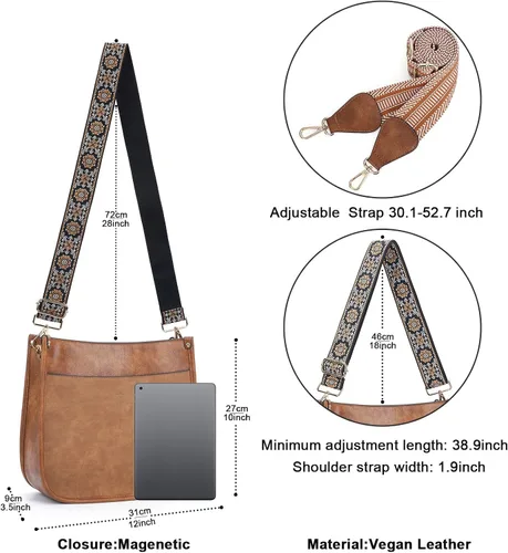 Vista 4 de HKCLUF Bolso cruzado para mujer, 2 piezas, de cuero, con 2 correas ajustables de leopardo, bolsa cruzada