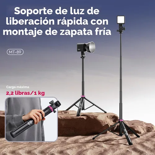 Vista 2 de ULANZI MT-89 Trípode extensible de aluminio, soporte de luz ajustable portátil de 82", con tornillo de 1/4" de liberación rápida, trípode