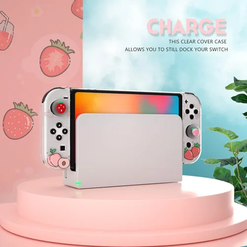 Vista 3 de Switch OLED - Funda con purpurina para interruptor acoplable OLED transparente con protector de pantalla OLED y bonitas tapas de agarre