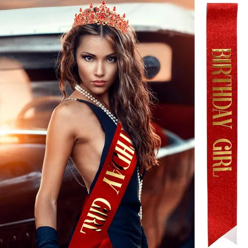 Vista 3 de Velscrun Tiara de cumpleaños de cristal rojo para mujeres y niñas, elegante corona de princesa con peinetas, banda para la cabeza, banda