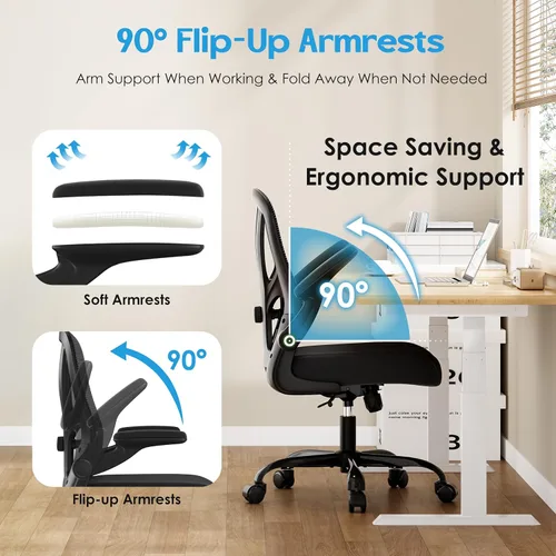 Vista 8 de Silla de oficina ergonómica de escritorio, silla de computadora de malla, silla de trabajo transpirable con ruedas, soporte lumbar ajustable, sillas