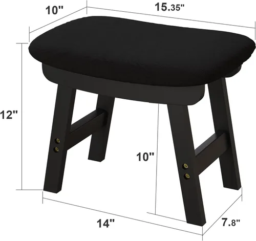Vista 2 de viewcare Reposapiés otomano pequeño, taburete negro - Taburete de pie de madera para sala de estar, dormitorio y cocina