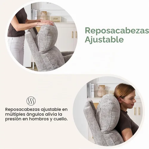 Vista 5 de Silla reclinable giratoria de gran tamaño con calor y masaje, mecedora con reposacabezas ajustable, silla reclinable manual mecedora con 2 Chenille