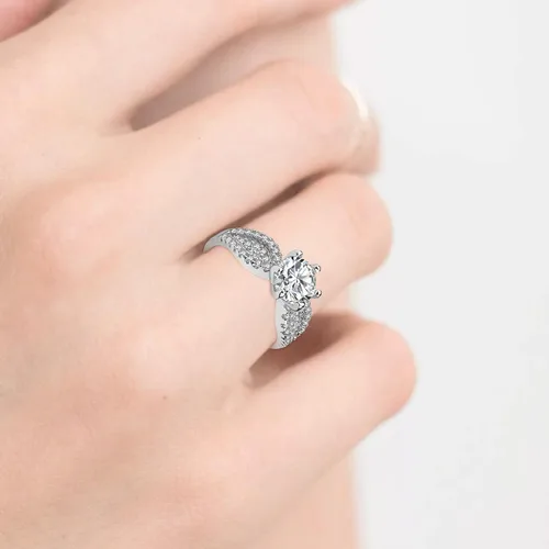 Vista 6 de Anillo de plata de diamante de lujo, anillo de compromiso, anillo de boda, anillo de circonita, joyería para tu princesa